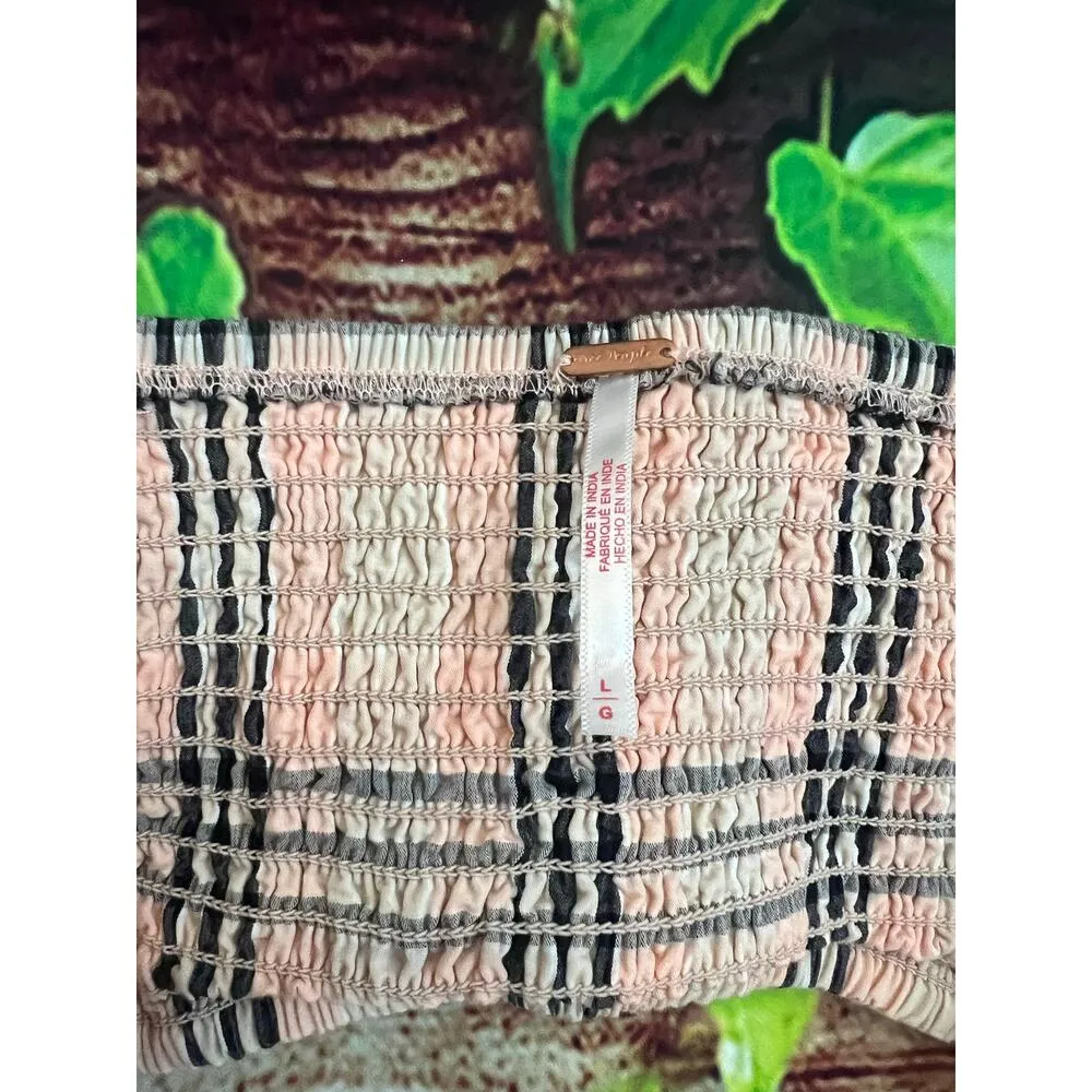 Free People Bridget Mini Dress Large A-Line Cut Out Pink Orange Plaid Sundress - Image 5