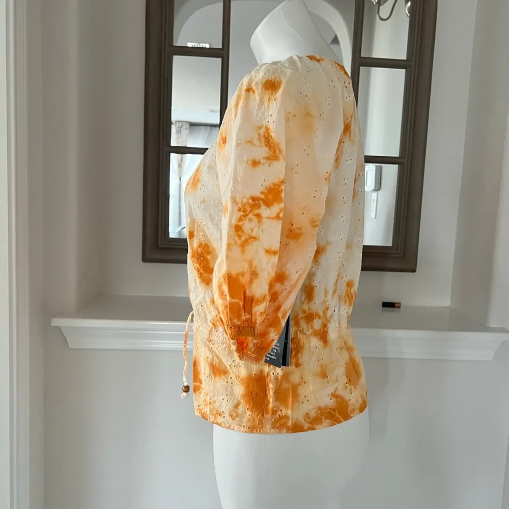 Broadway38 Peplum Top Cotton Perforated Tie Dye Square Neck Size S NWT - Image 4