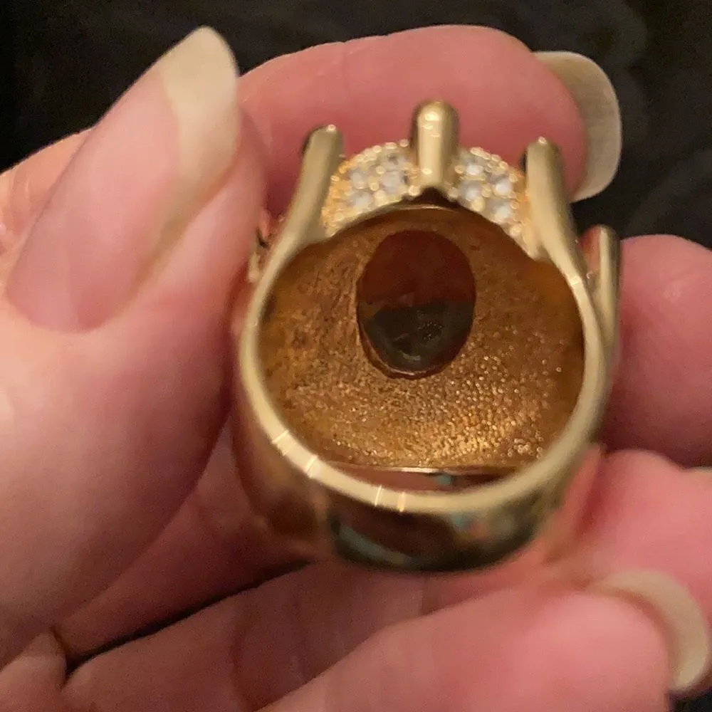 Spectacular yellow and white colored stone sunburst cocktail ring EUC - Image 6