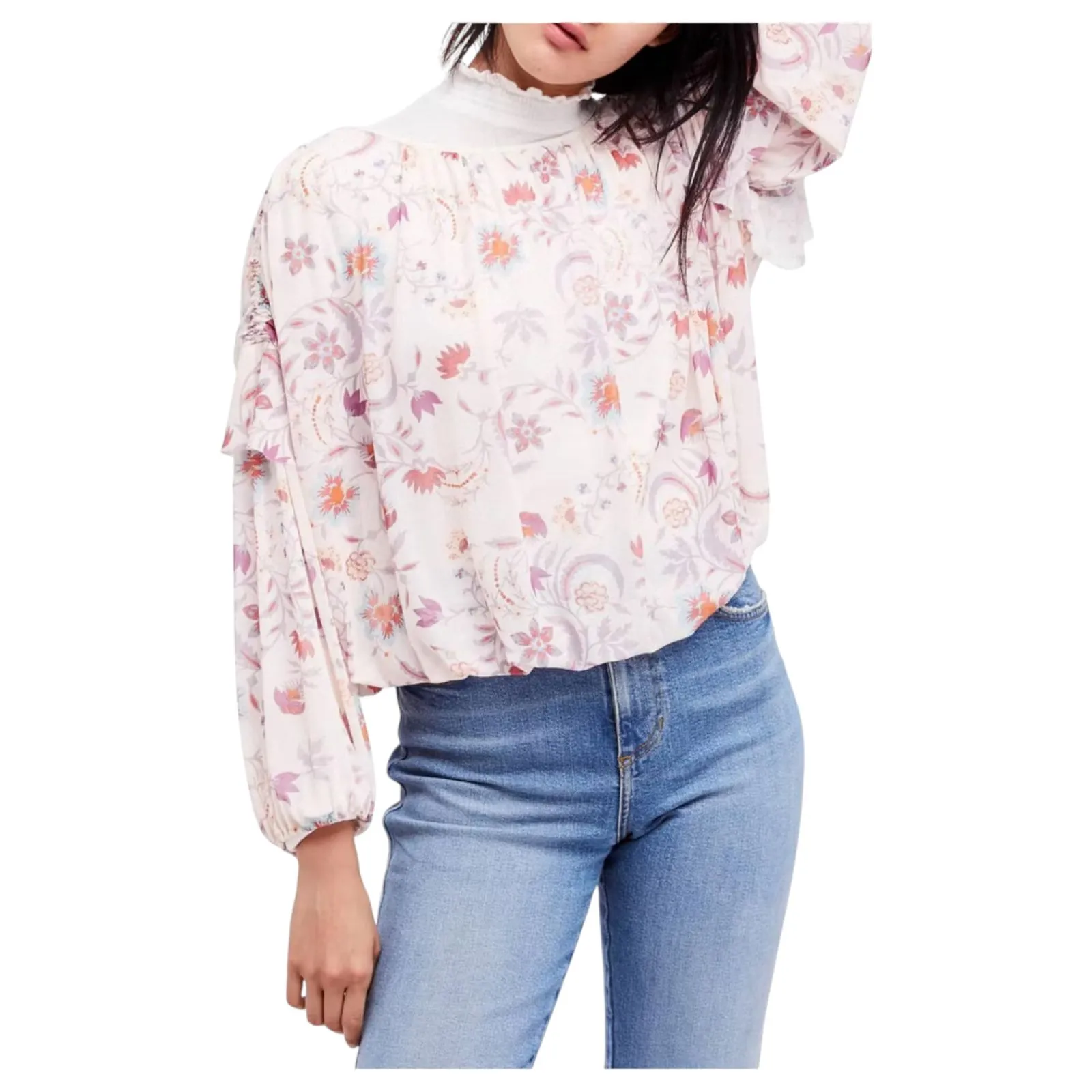 Free People Wildflower Honey Floral Cream Blouse Size Small - Image 9