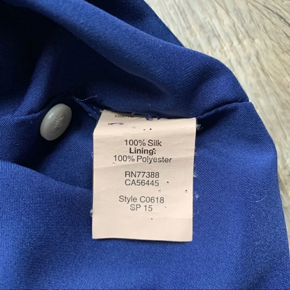 Madewell Blue Batik Striped Silk Ruffle Dress Size 0 Navy Polka Dot - Image 12