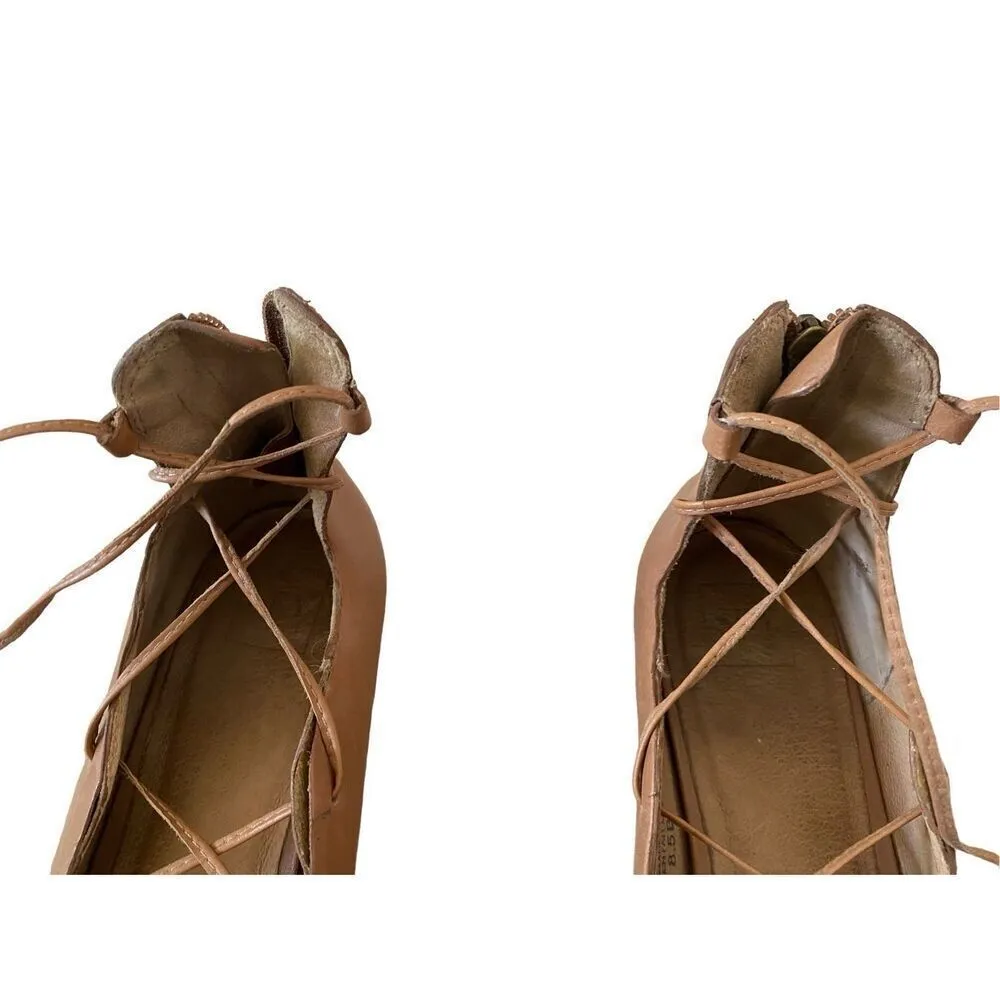 SEY Collection 8.5B Lace Up Flats Leather Strappy Boho Sandals Summer Beach Coast Tan Size 8.5 - Image 5