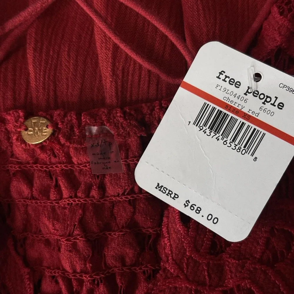 Free People Intimately X-Small Adella Cami Top Cherry Red Ruffled Crochet Lace - Image 6