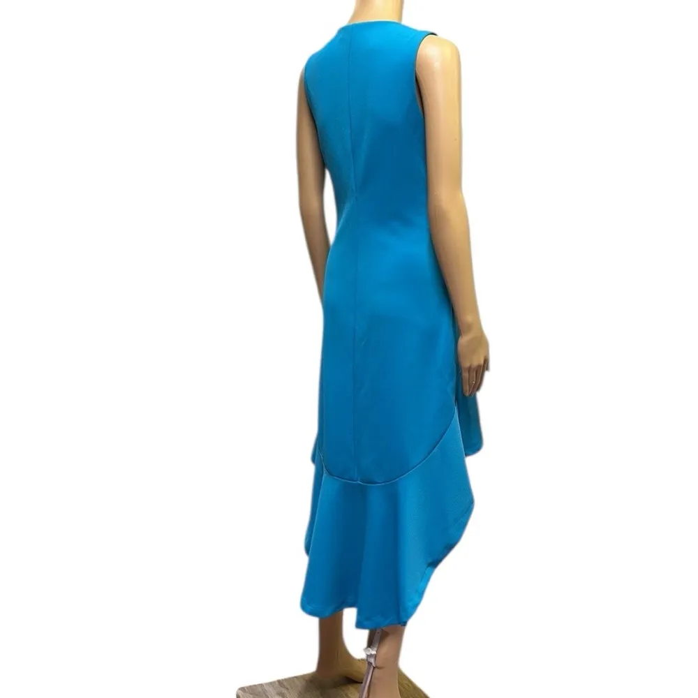 JustFab Zip Front High Low Blue Peplum Drop Waist Sleeveless Dress Womens M - Image 8