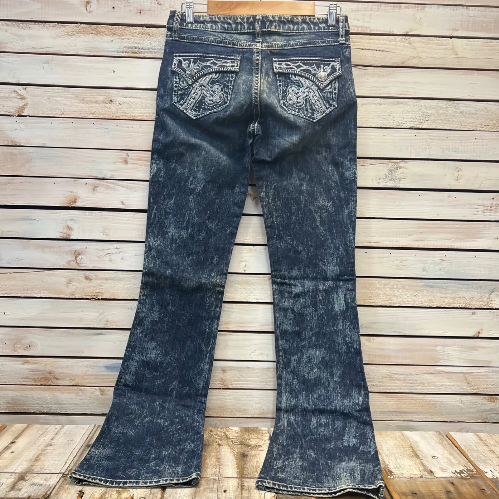 Vintage Rock 47 by Wrangler Ultra Low Rise Bootcut Jeans 3X36 Y2K Western Blue Size 2 - Image 6