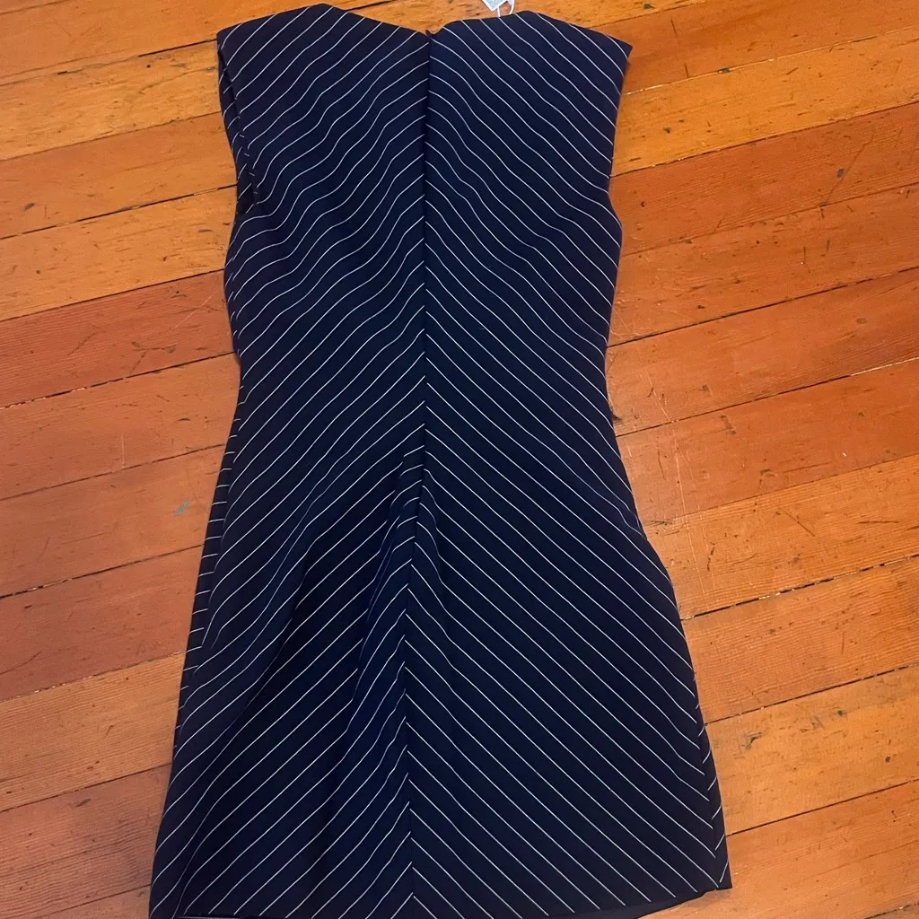 Mango Navy Pinstripe Mini Dress - Image 6
