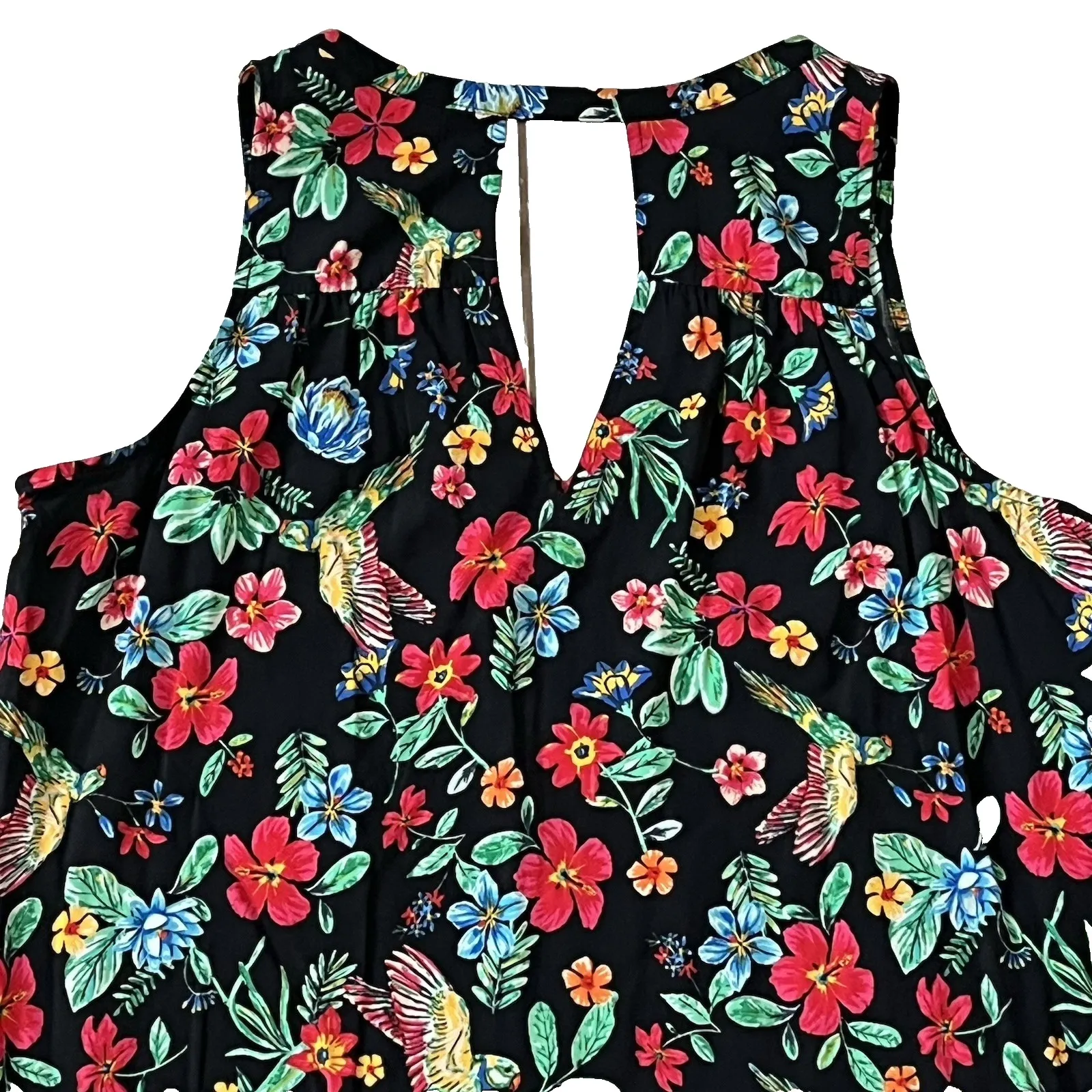 Old Navy Sun Dress L 12 14 Tropical Floral Bird Print Beach Sleeveless Coverup - Image 2