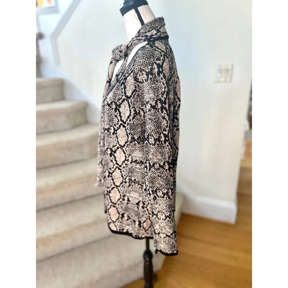 Chico's Metallic Black Tan Snake Print Tie Front Long Sleeve Sweater - Image 3