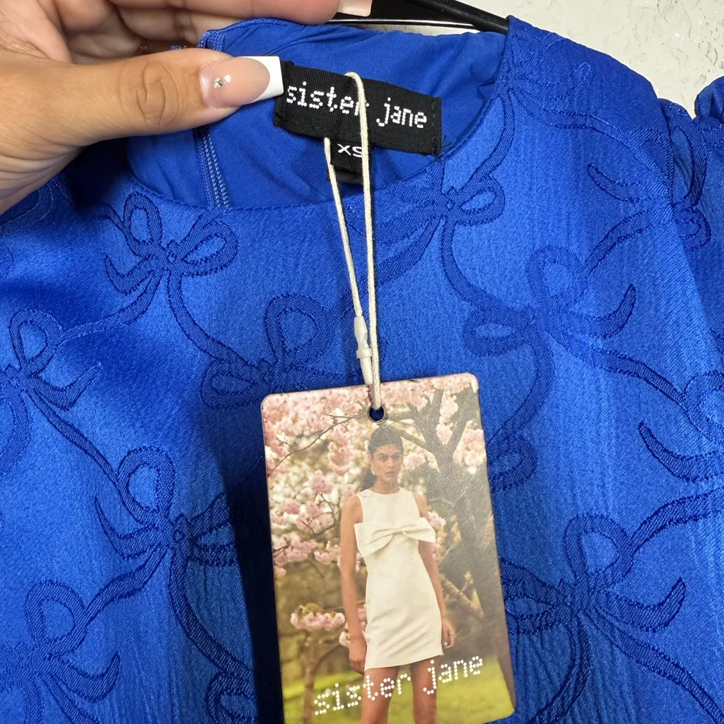 NWT Sister Jane Puff Sleeve Bubble Hem Mini Dress Size XS Blue - Image 9