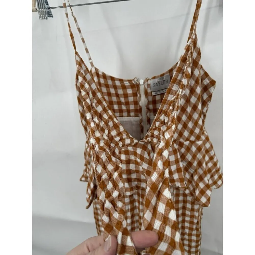 Saylor Jumpsuit Women Medium Orange White Bohemian Wide Leg Western Gingham RTR - Image 15