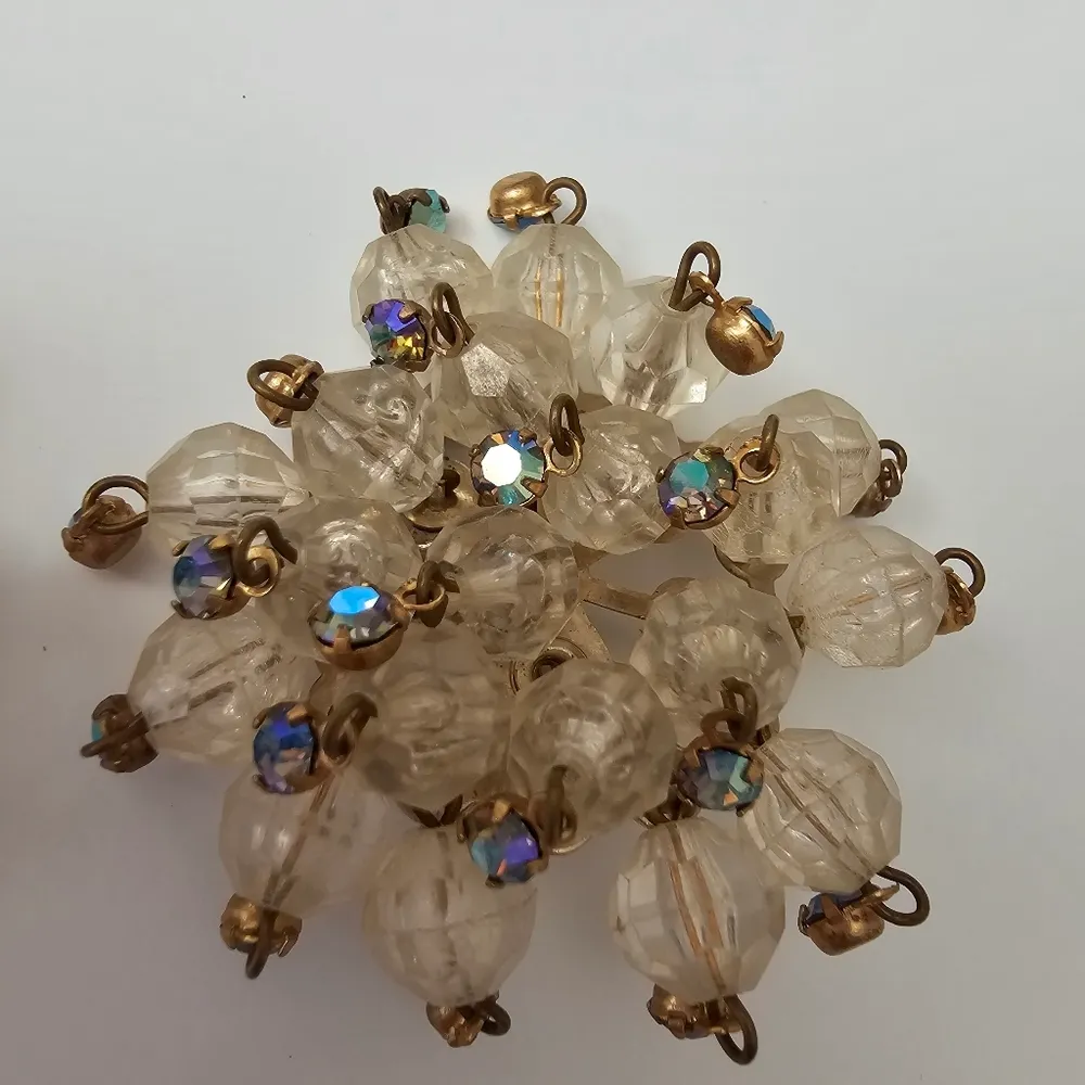 Aurora Borealis AB Large Bead Cluster Gold tone Vintage Statement Earrings - Image 2