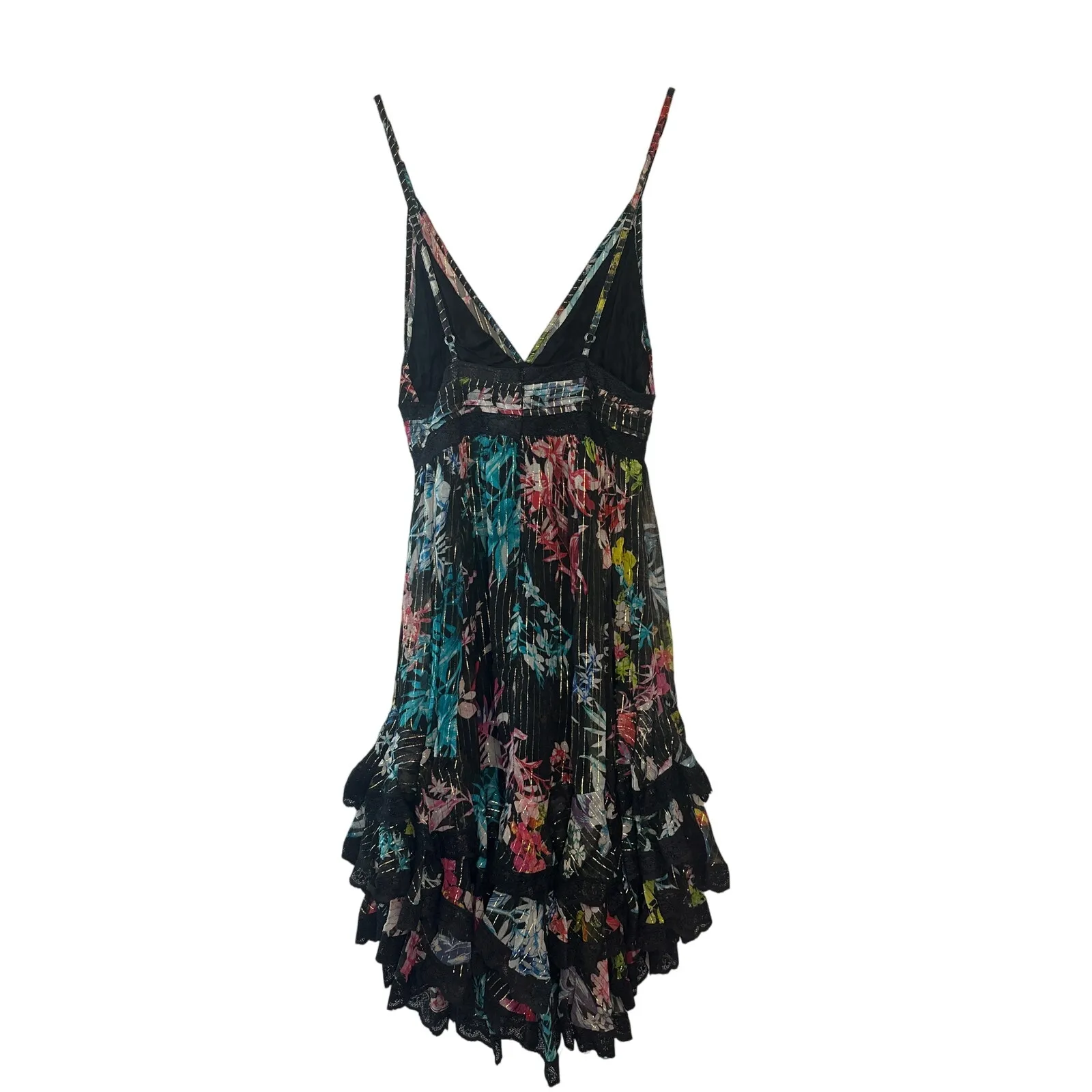 Rococo Sand Metallic Moonlight Print Ruffle Mini Dress Black Multicolor Sz Small - Image 2