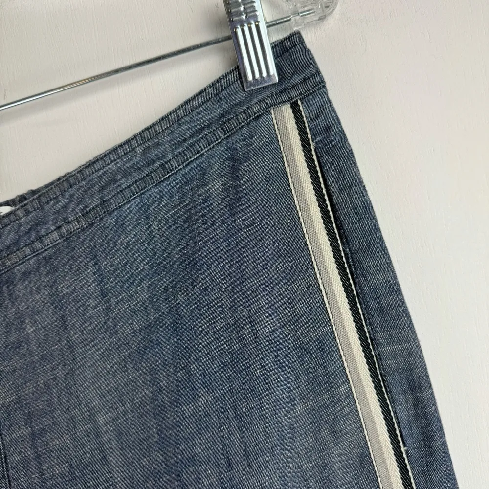 Trina Turk Lyocell Linen Wide Leg Crop Slit Hem Pants Sz Medium Blue Chambray - Image 6