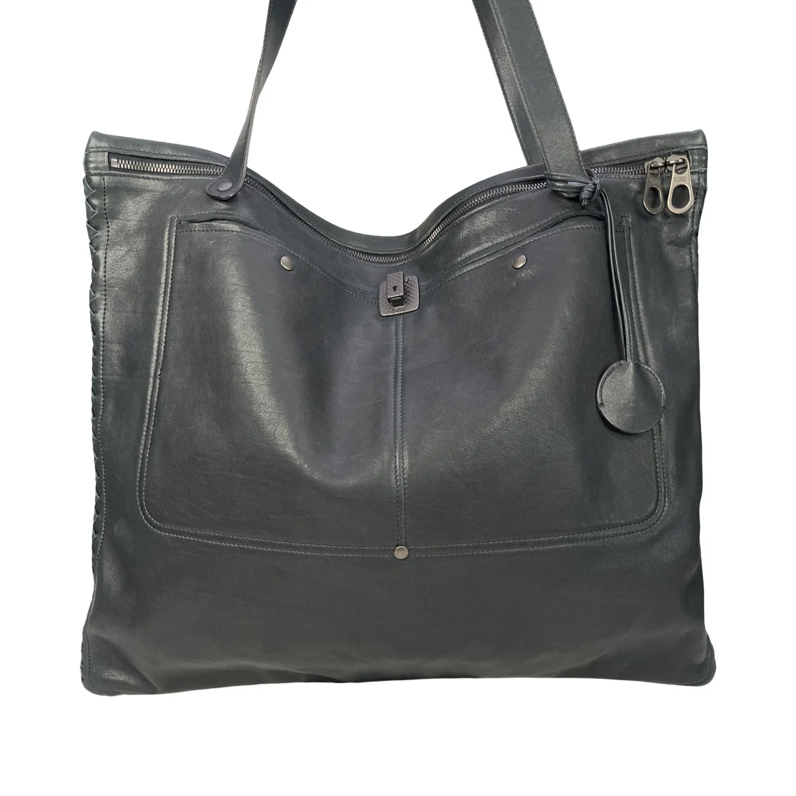 Bottega Veneta Black Leather Woven Intrecciato Tote Bag Made in Italy Minimalist - Image 2