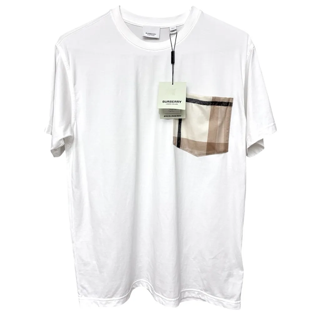 NWT BURBERRY Oversized Checked Twill Trimmed Organic Cotton T-Shirt Size XS - Image 9