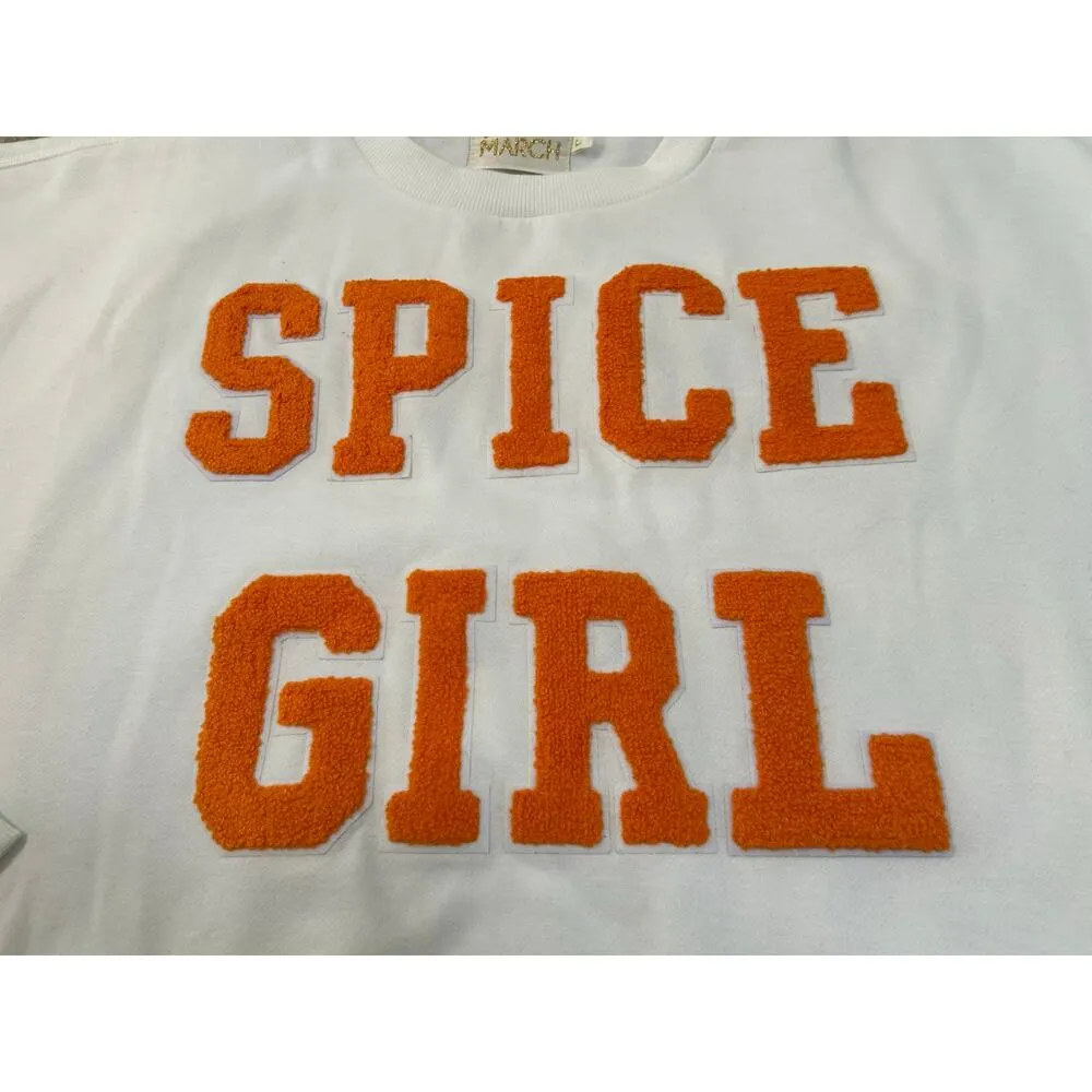 Judith March Creamy White Spice Girl Spellout Script Cropped Sweatshirt L Preppy - Image 8