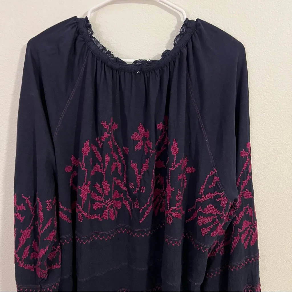 Free People Persuasion Top Embroidered Mesh Button Pullover oversized - Image 8