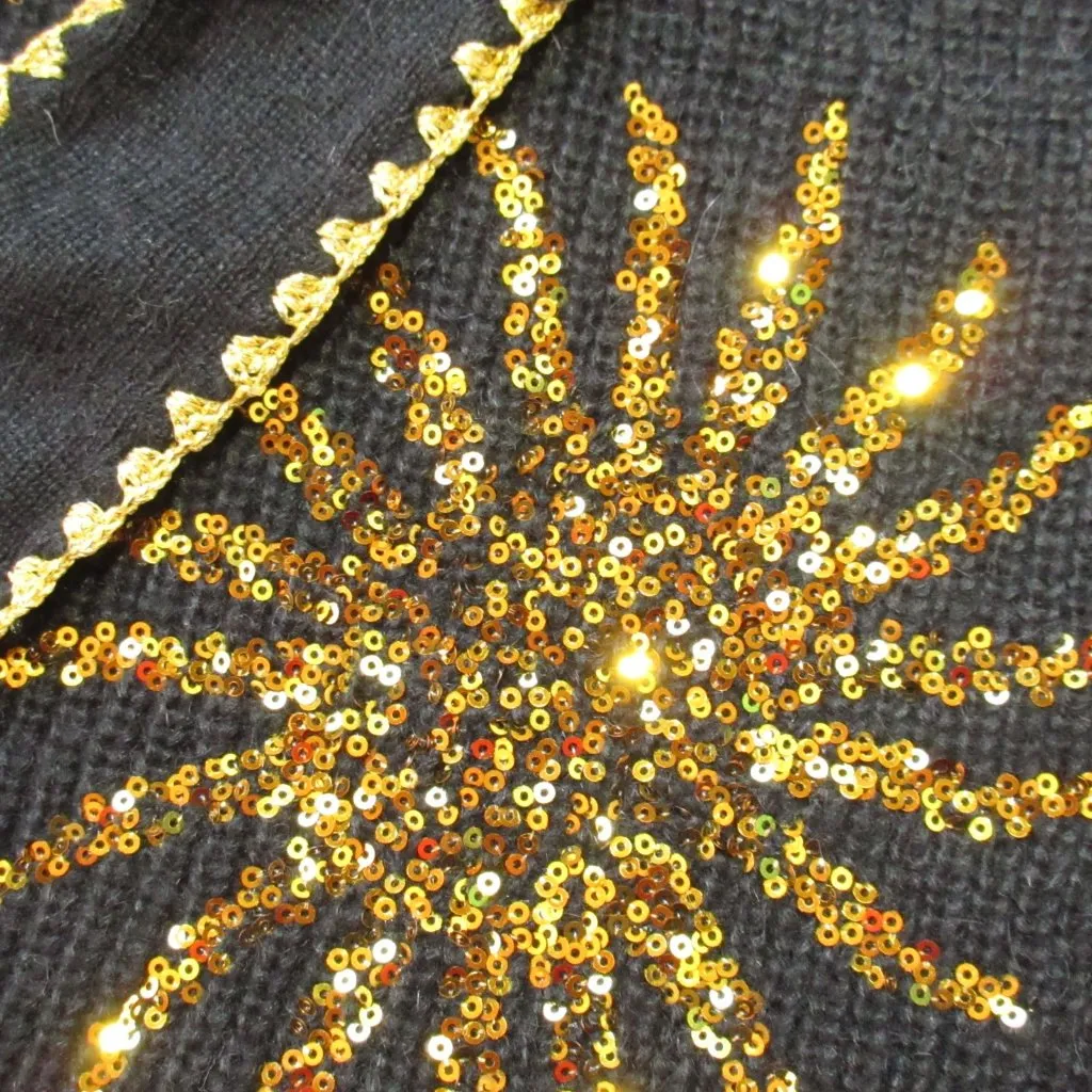 NWT Farm Rio Sun Sequin Cardigan in Sunny Mood Black Belted Long Knit Sweater M - Image 4