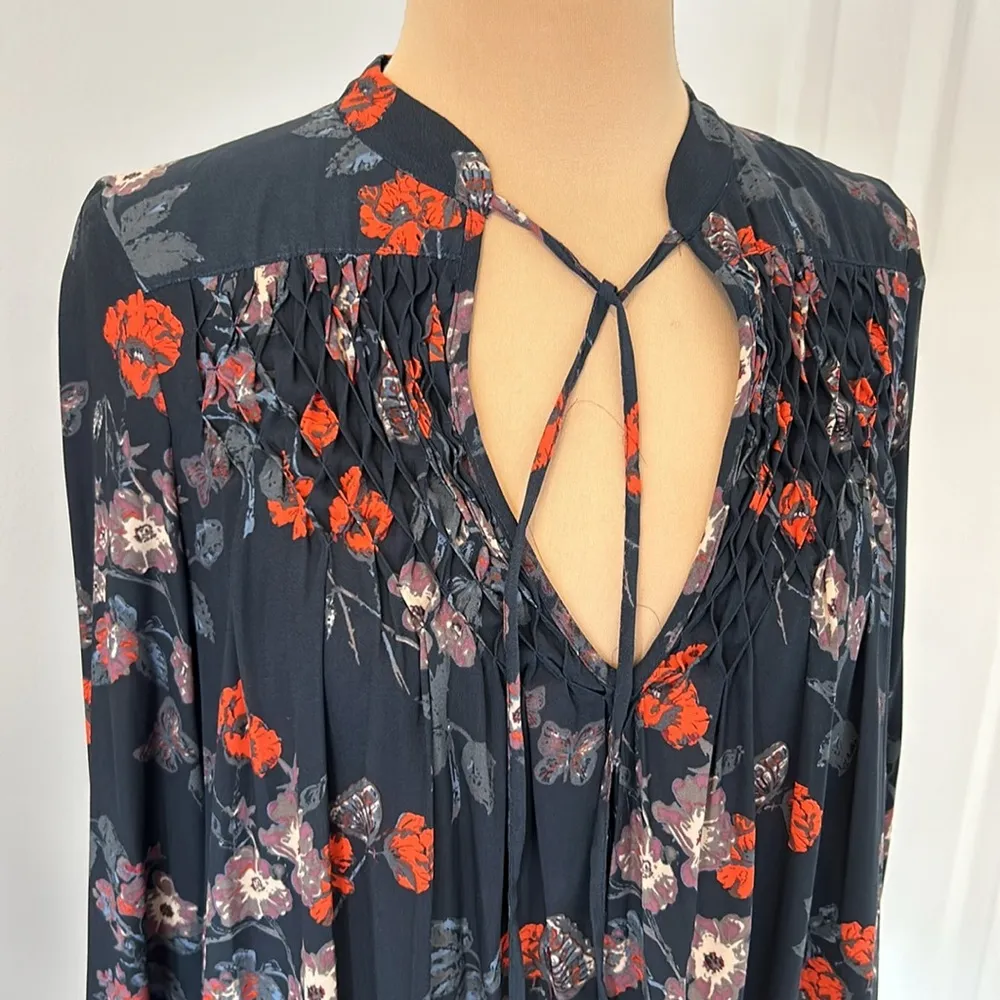 Free People Navy Floral Georgette Smocked Tunic - Image 6