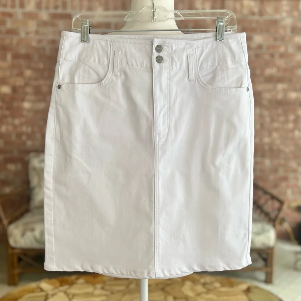 NYDJ Denim Skirt High Waist A-line Stretch Optic White  NWOT 8 Classic Lift Tuck - Image 4