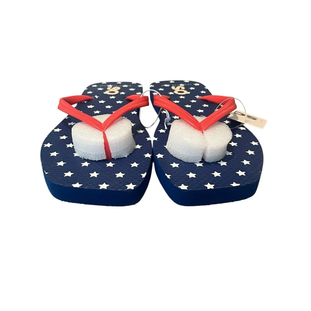 SO Flip Flops Womens Size 7 Red White Blue Stars Americana Patriotic Sandals NEW - Image 2