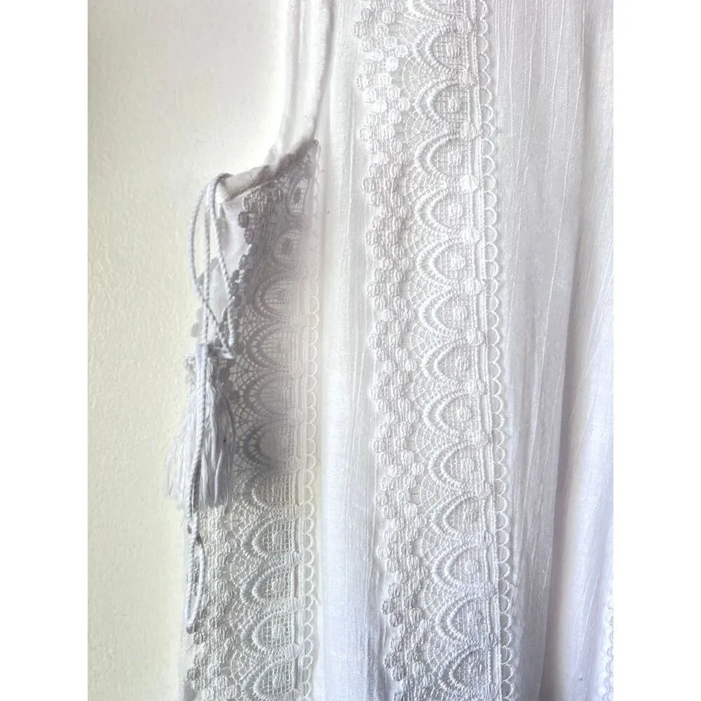 Womens Eggshell White Lace Sleeveless Shirt Top bohemian embroidered size S. - Image 2