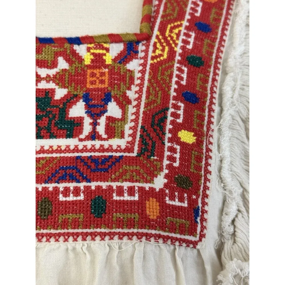 FREE PEOPLE Day Glow Embroidered Mini Dress Tulum Boho Ethnic Tunic Ruffled SP - Image 6