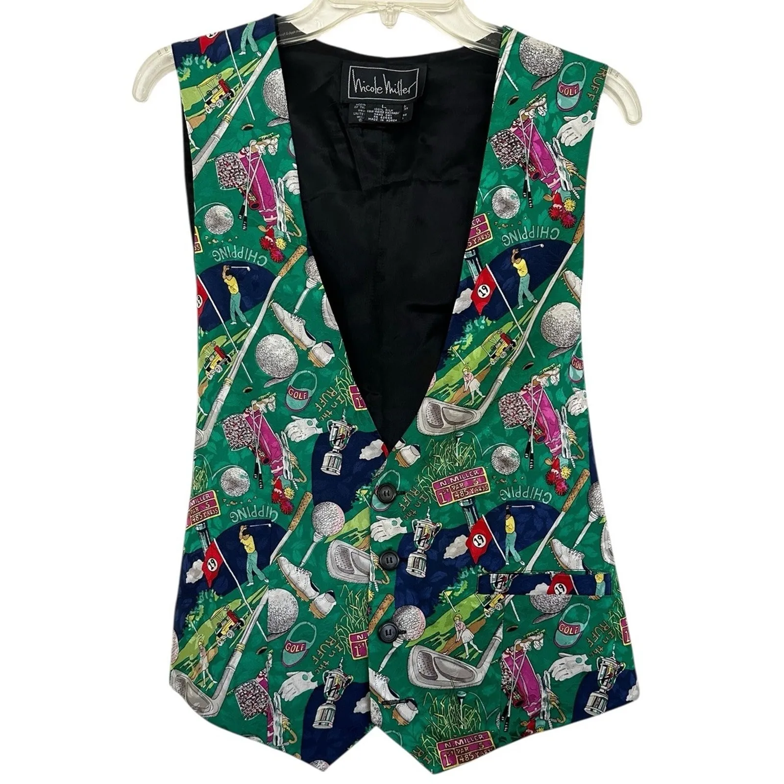 Nicole Miller  Vintage 90’s Vest Golf Theme Pattern Size Large 100% Silk - Image 2