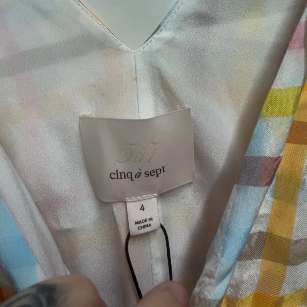 cinq a sept Astor Tiered Ruffle Midi Dress Pastel Plaid Womens Size 4 - Image 5
