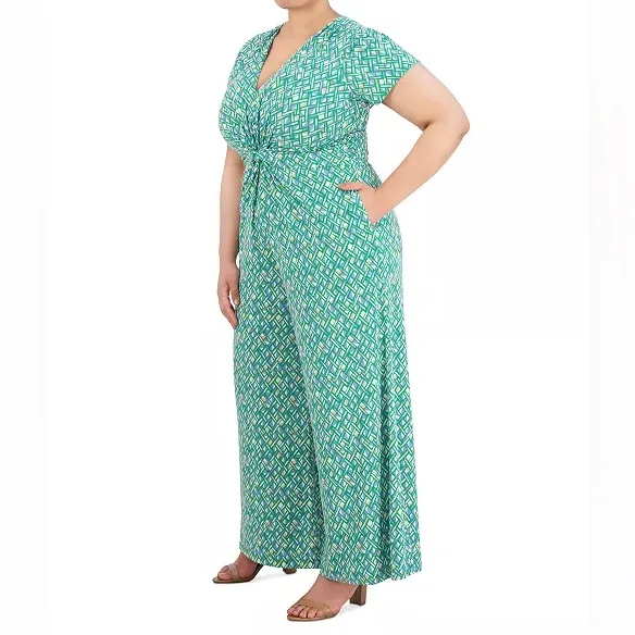 Vince Camuto Women’s Print V-Neck Short-Sleeve Jumpsuit Green Sz XL - Image 3