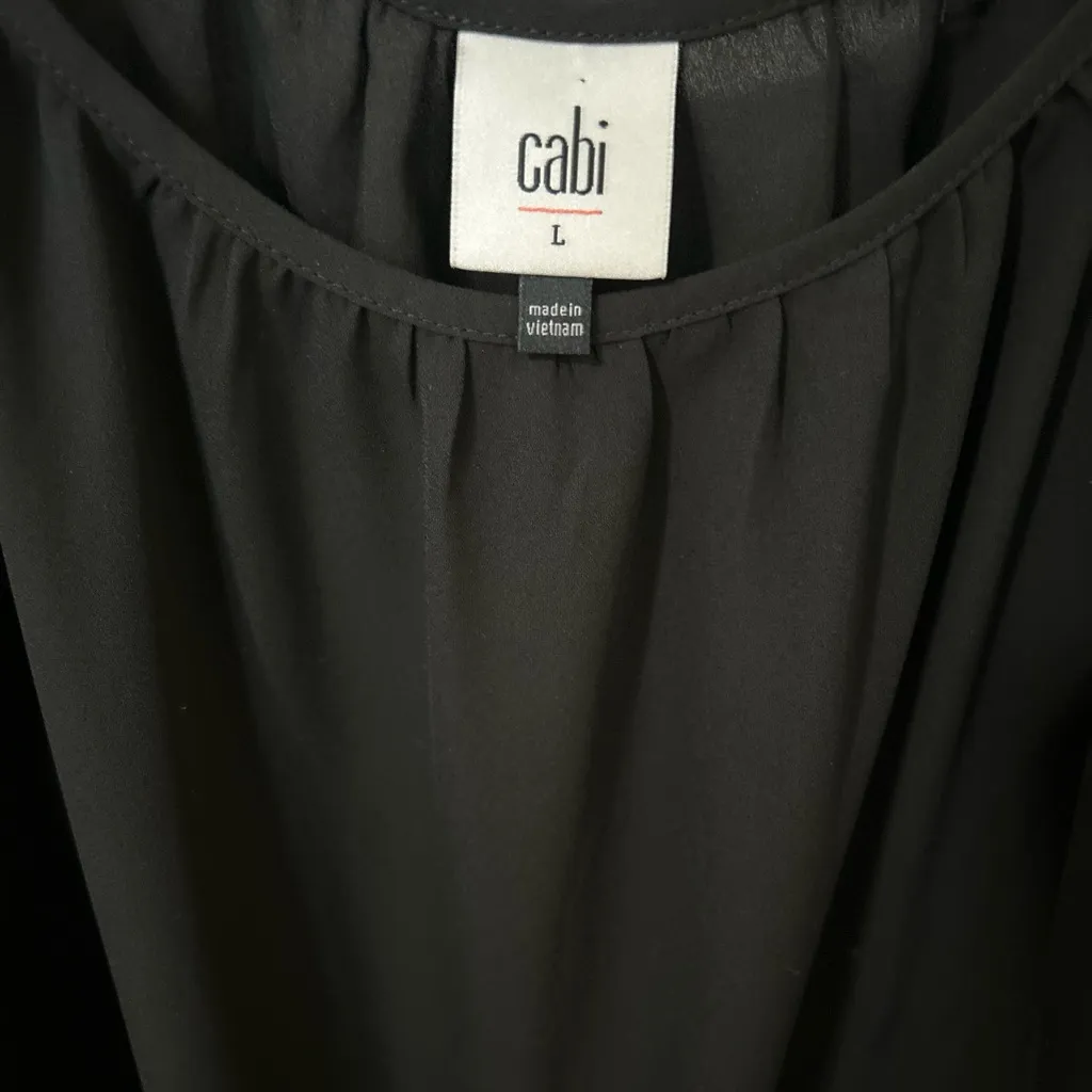 CAbi Round Trip Blouse Black Large Women's Long Sleeve Semi Sheer Peasant Top - Image 4