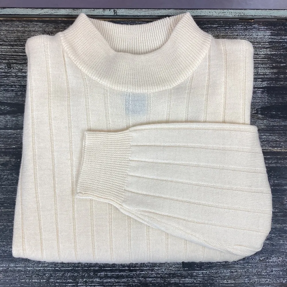 Charter Club 100% Wool Ribbed Ivory Long Sleeve Mock Turtleneck Sweater MP M - Image 3