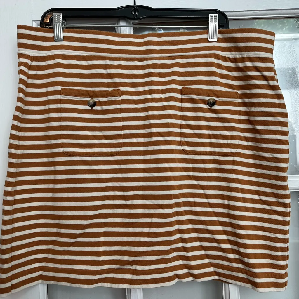 J. Crew Knit Mini Skirt Stripe Natural Gigi Pockets Cotton Women’s Plus Size XXL - Image 3