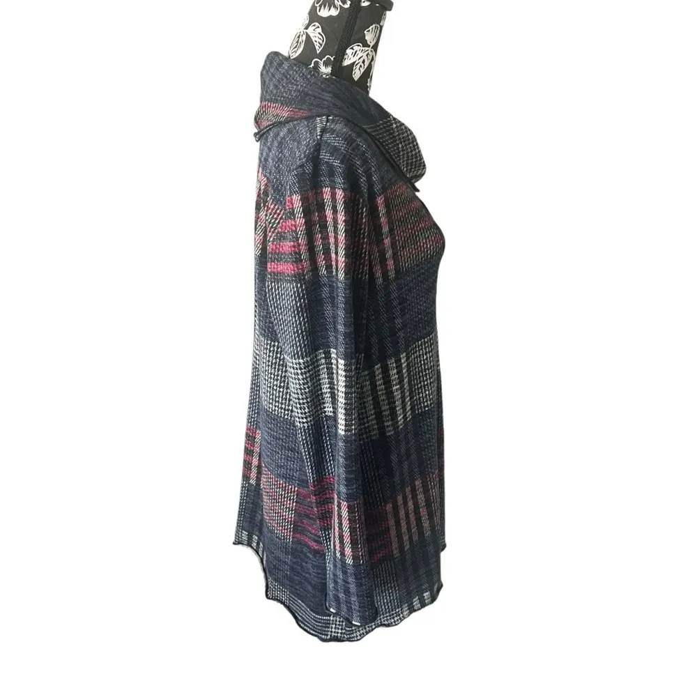 Pure Essence Women’s Sweater Patchwork Cowl Neck Soft Medium Long Sleeve Blue - Image 2