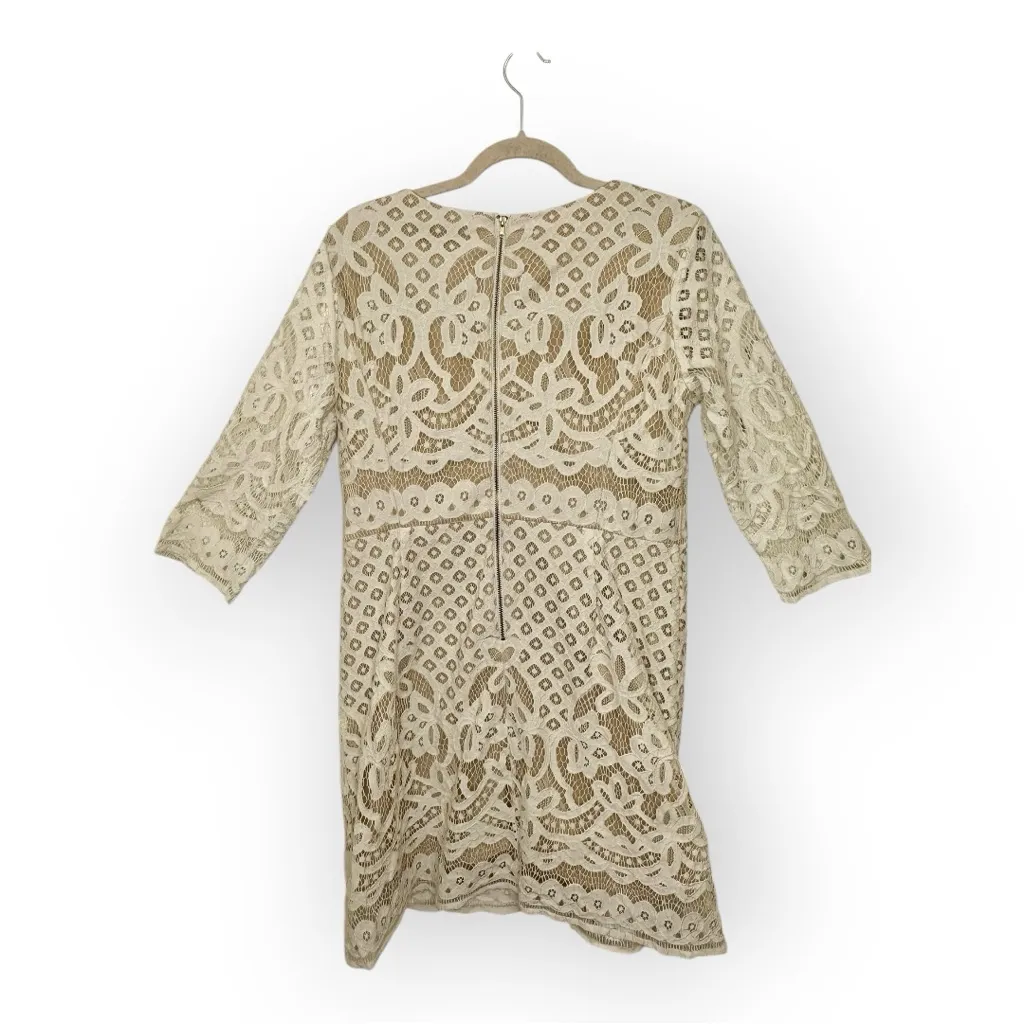Danny & Nicole Cream Lace Sheath Dress Floral Crochet Western Boho 16P - Image 3