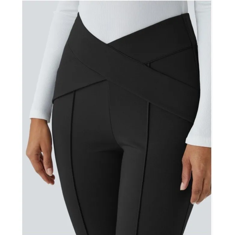 Halara High Waisted Crossover Flare Yoga Seamed Pants Black Women's Size Medium - Image 3