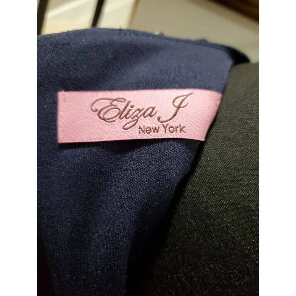 Eliza J Newyork Women Blue Rayon Long Sleeve Round Neck Knee Length Casual Dress - Image 8