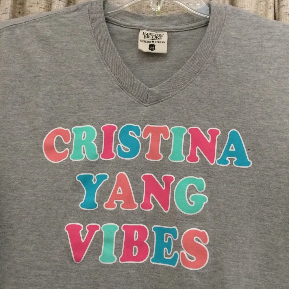 Jadelynn Brooke  Cristina Yang Vibes Light Heather Gray Short Sleeve V-Neck Shirt - Image 2