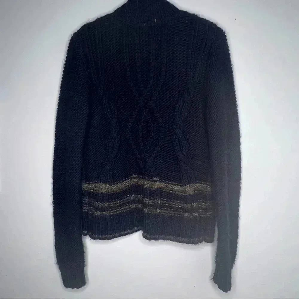 Free People North Star Cardigan Navy Cable Knit with Faux Fur Collar - Image 3