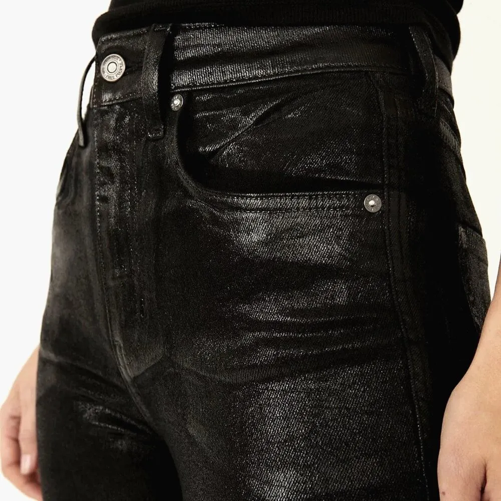 Free People Flattering Sleek Raw High-Rise Coated Jeans - Black - size 32 - Image 6