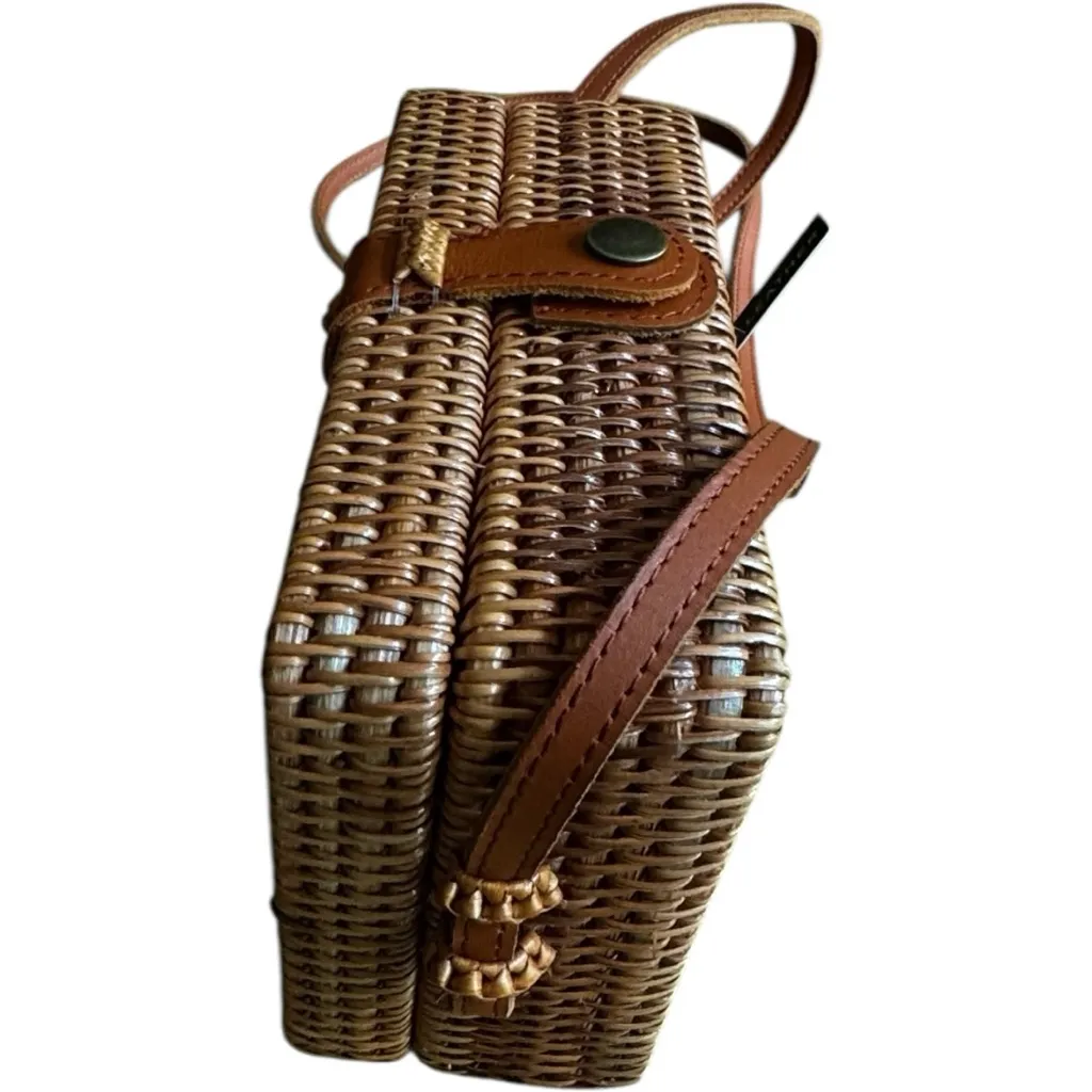 Handmade Genuine Leather Woven Bag Brown - Image 3