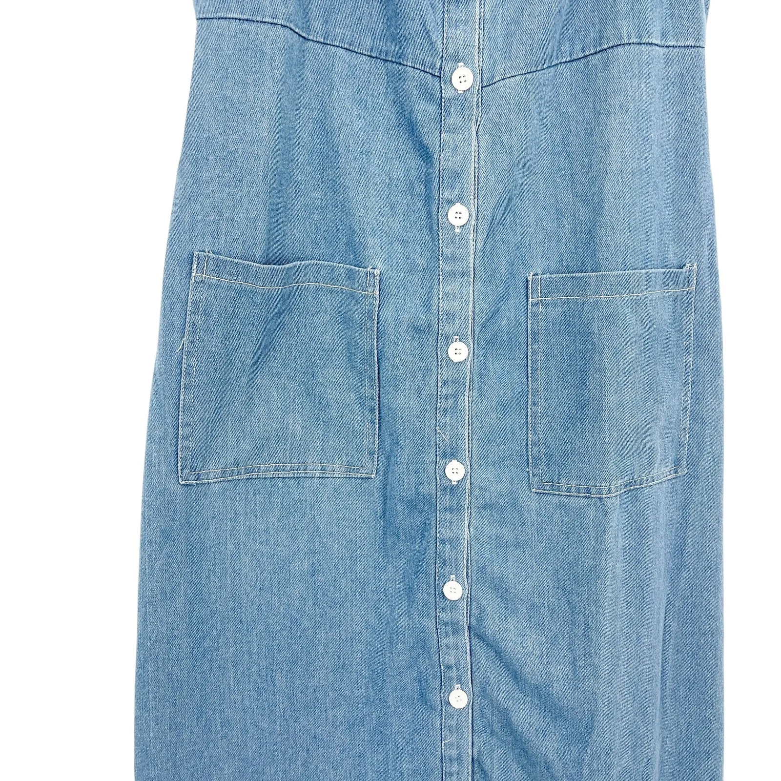 Petal & Pup Bettie Midi Dress Blue Denim Button Down Size Large Cottagecore - Image 8