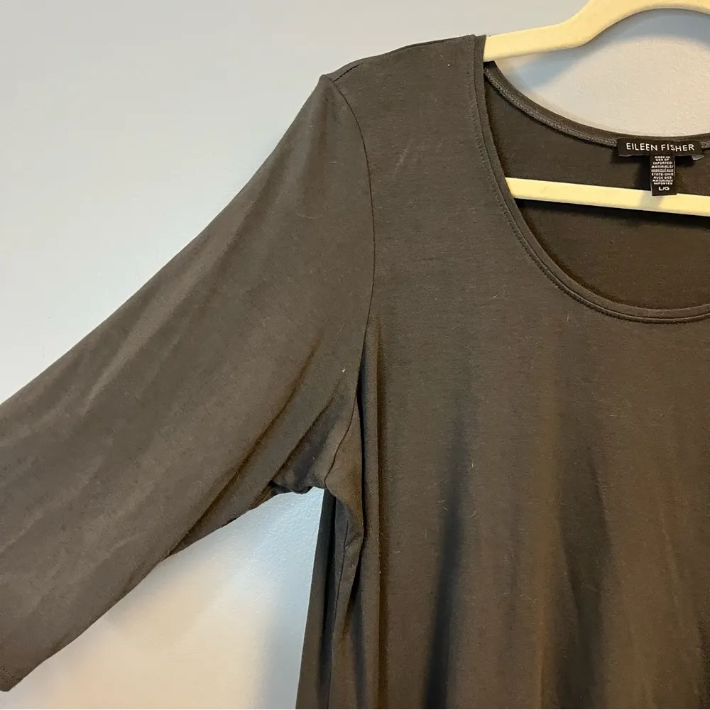 Eileen Fisher Top Grey (Bark) Scoop Neck Elbow Sleeve Tunic Mini Dress Sz L EUC - Image 7
