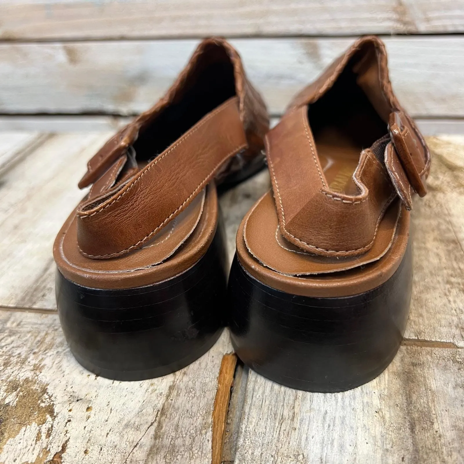 Vintage Naturalizer Woven Leather Slingback Block Heel Mules Brown Shoes 8.5N - Image 5