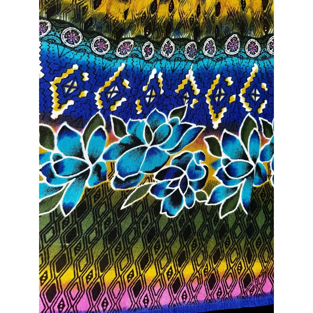 Chaudry KC Boho Rainbow Floral Maxi Skirt Womens Sz LG Quirky Unique Broomstick Blue - Image 7