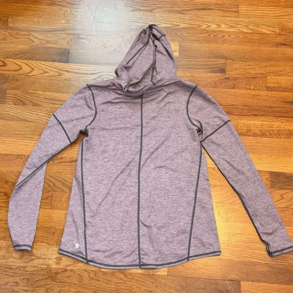 Zella Womens XS Light Purple Gray Striped Long Sleeve V-neck Hoodie Athletic Top - Image 6