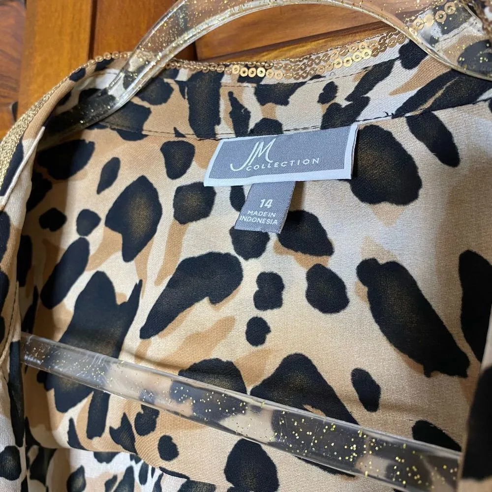 JM Collection  Animal Print Sequin Collar Button Down Blouse - Image 2