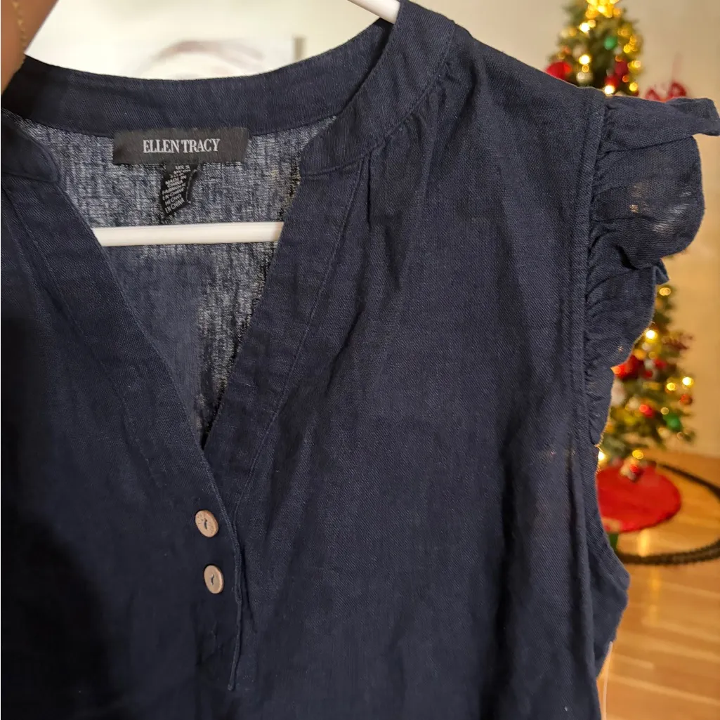 Ellen Tracy  Midnight Blue Ruffle Blouse - Image 7