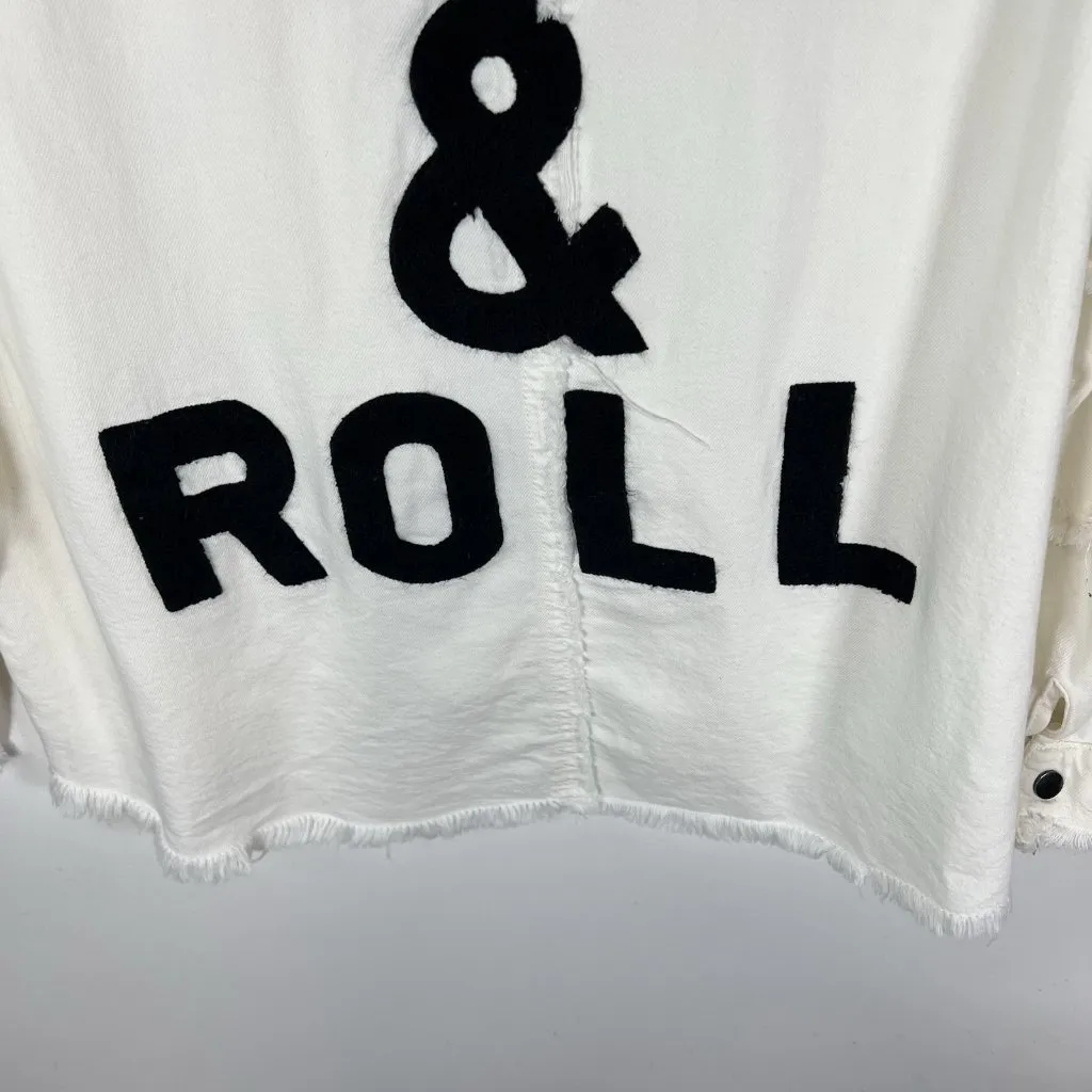 Elan Denim‎ Jean Jacket Embroidered Rock And Roll Fringe Trim Boho Hippie Size S - Image 7