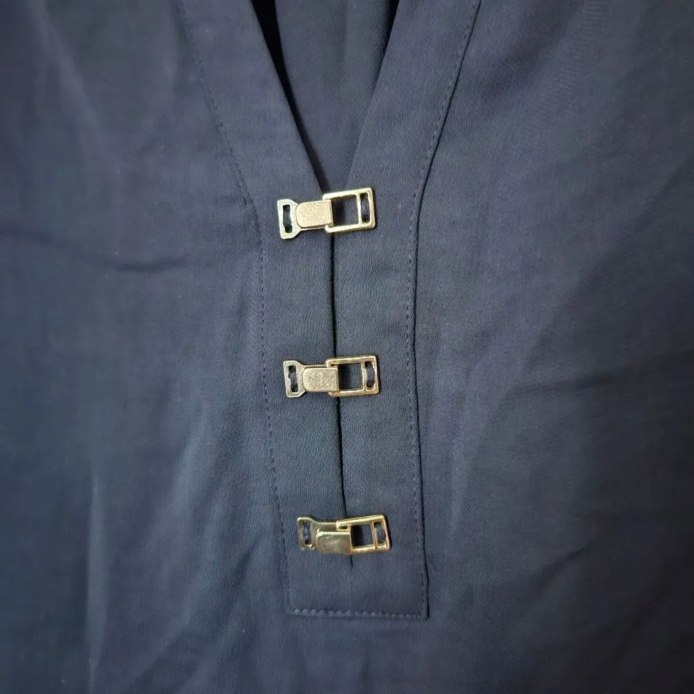 Banana Republic Blouse Short Sleeve Navy Blue Silver Clips Business Casual Light - Image 2